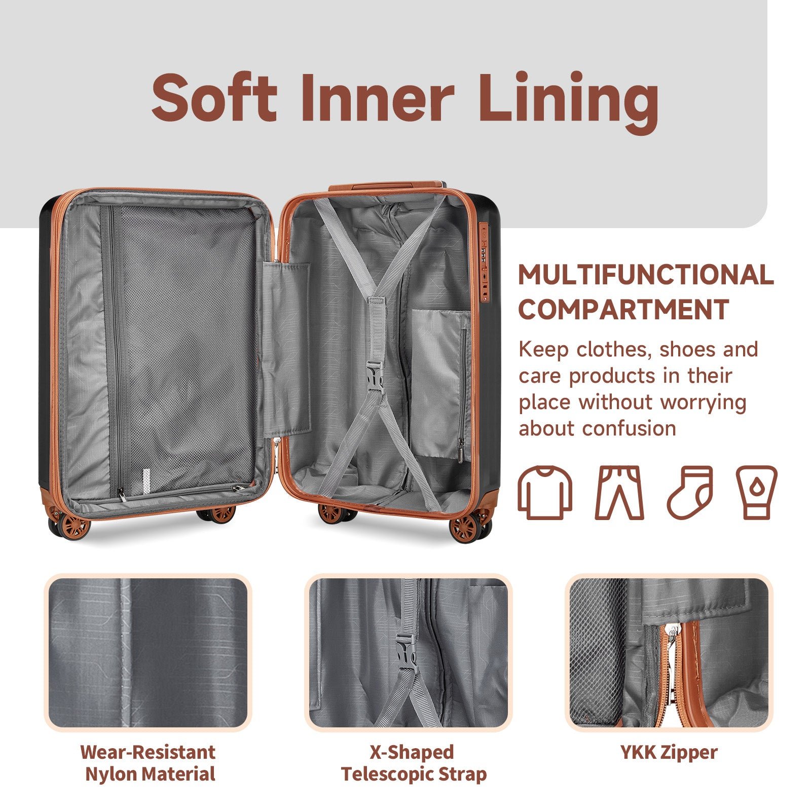 6 Pieces Set 18/20/24/28 INCH Carry On Luggage Set TR007 Plus with Cup Holder and USB Port - 图片 7