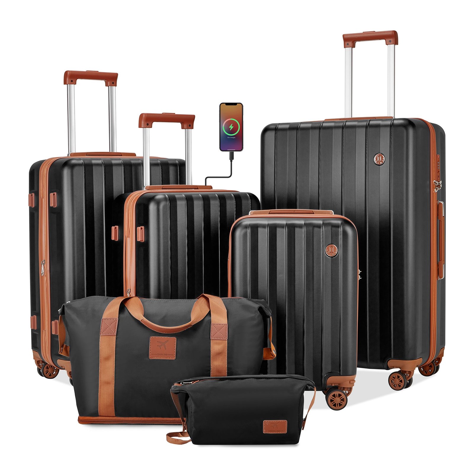 6 Pieces Set 18/20/24/28 INCH Carry On Luggage Set TR007 Plus with Cup Holder and USB Port - 图片 3