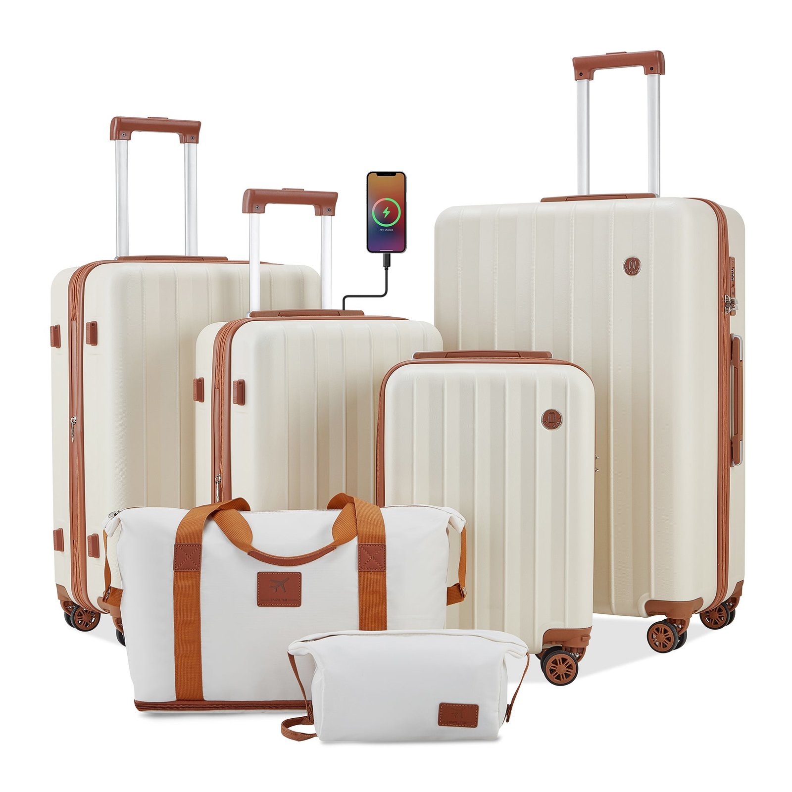 6 Pieces Set 18/20/24/28 INCH Carry On Luggage Set TR007 Plus with Cup Holder and USB Port - 图片 5