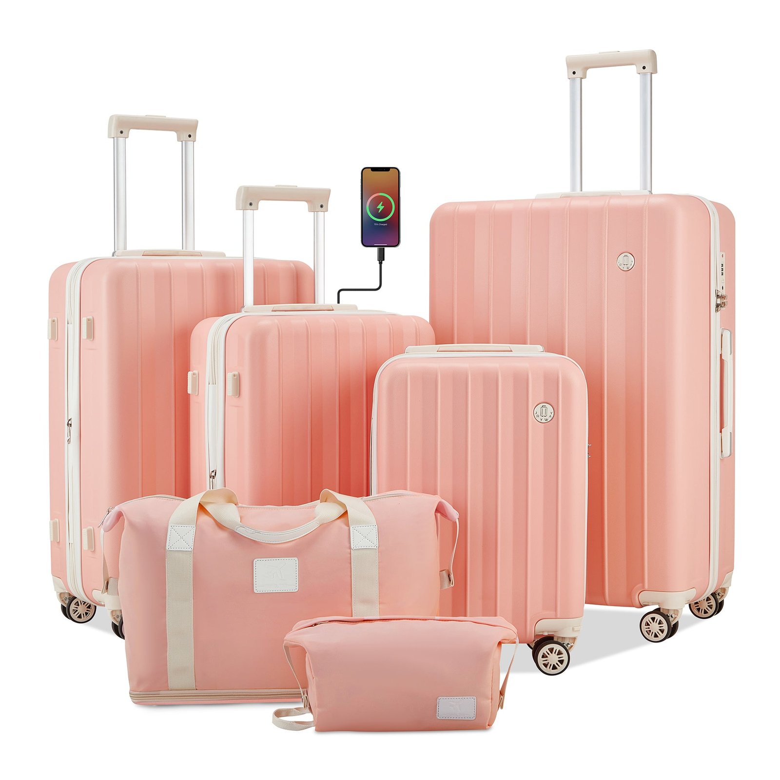 6 Pieces Set 18/20/24/28 INCH Carry On Luggage Set TR007 Plus with Cup Holder and USB Port - 图片 4